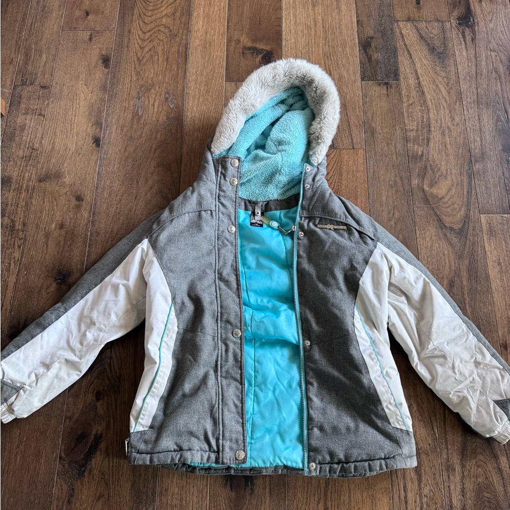 ZeroXposur Gray and White Puffer Jacket with Faux Fur Hood